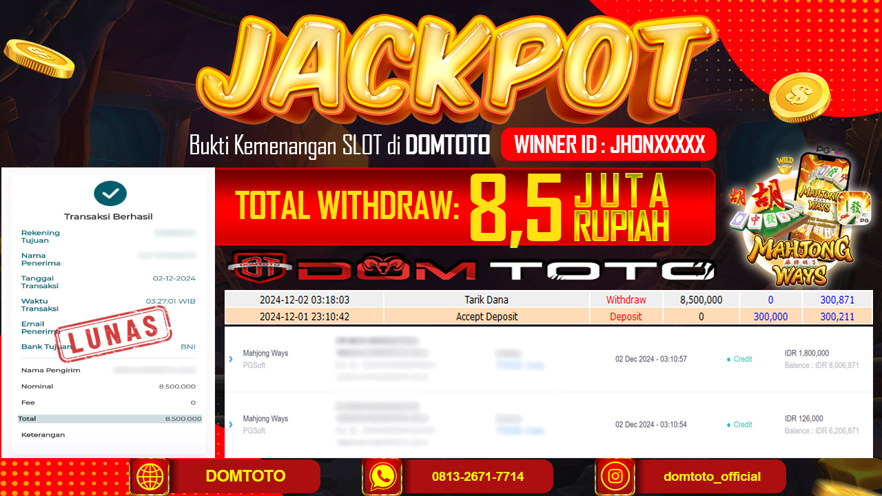 JACKPOT  SLOT MAHJONG WAYS 02 DESEMBER 2024
